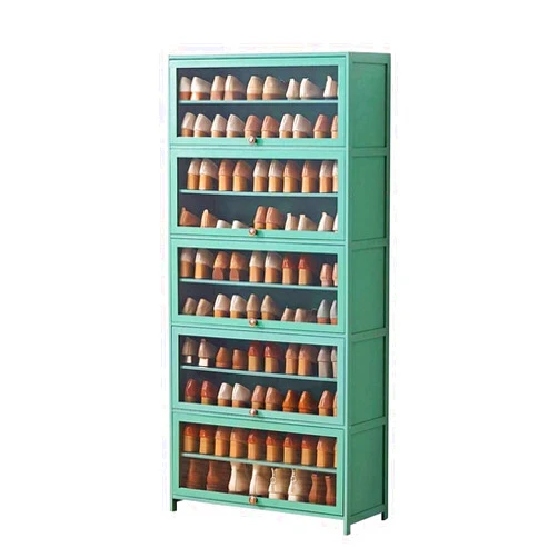 HIONRE Modern Shoe Cabinet,Large Capacity Bamboo Shoe Rack, Minimalist Shoe Storage Cabinet with Clear Acrylic Flip Door,Multifunctional Locker for Entryway,Hallway,Bathroom,Kitchen (Green)