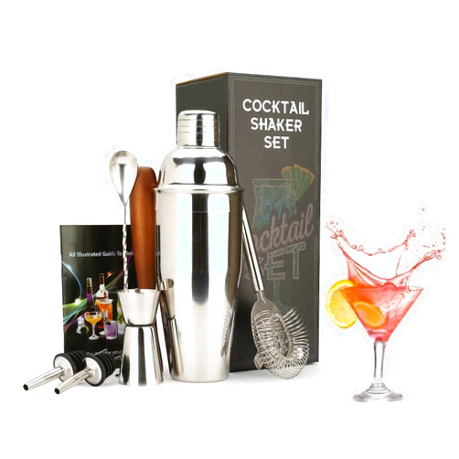 Timahhve Cocktail Shaker Set: 7-Piece Bartender Kit - Stainless Steel Bar Tool Set Scandinavian Style Home Kit (Silver)