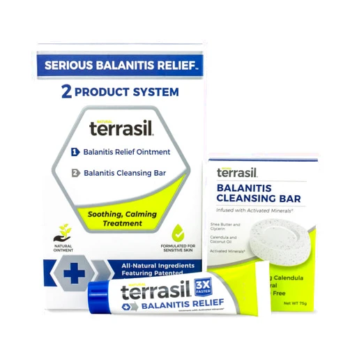Aidance Balanitis Treatment 2-Product Ointment and Cleansing Bar System by Terrasil with All-Natural Activated Minerals for Relief of Balanitis Symptoms, Irritation and Inflammation (14gm tube + 75gm soap)