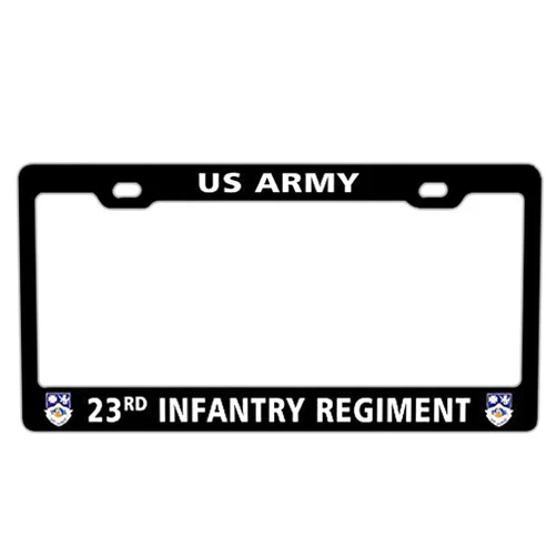 VINIG-Aluminum Metal License Plate Frame for Women/Men, Car Auto Tag Holder - Black 2 Holes US Standard - 23rd Infantry Regiment US Army