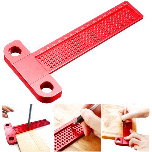 CDIYTOOL Woodworking Scriber T-type Ruler 160mm Hole Positioning Scribing Gauge 45/90 Degree Line Gauge Saddle Square Layout Scriber, Aluminum Alloy Ruler for Carpenter