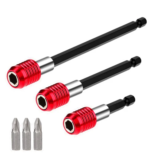 Styquenzer Drill Extension Bit Holder, 3 PCS Magnetic Drill Screwdriver Bit Holder Bar with 1/4 Inch Hex Chuck Adapter Extender Quick Release Bit Holder with Screwdriver Bit for Driver Screws Nut Drill 2