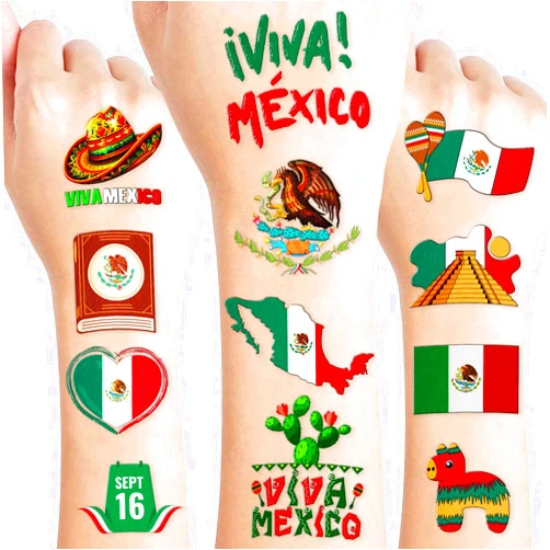 Generic Mexican Independence Day Temporary Tattoos - Mexico Themed Tattoos Best Choice for September 16th Viva Mexico Party Supplies Favors, Red, Green, White