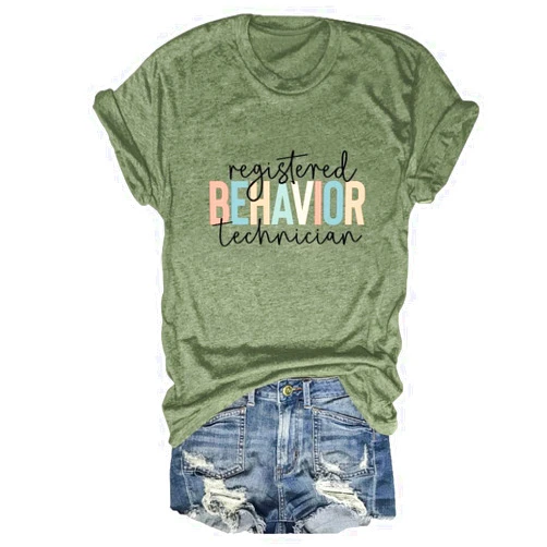 PUDHYOPZE Registered Behavior Technician RBT T-Shirt, ABA Therapist Gift, Behavior Specialist Graphic Tees Shirt for Women