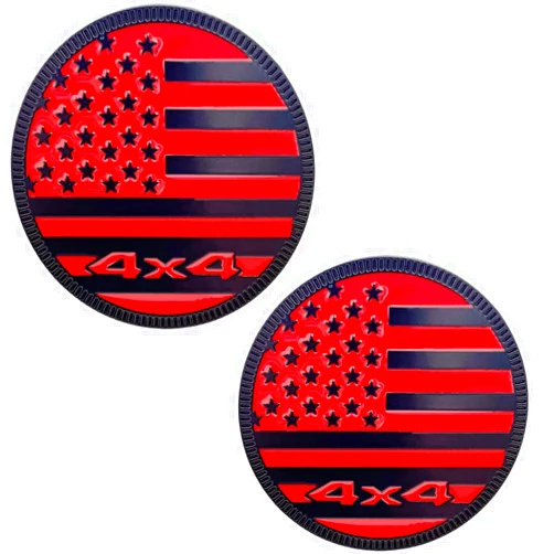 Marchome 2Pcs 4X4 Emblem,Round 3D Metal USA Flag Style Badges,for fender Various cars SUV truck(Flag black-red)