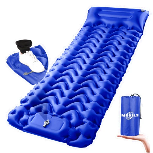 MOXILS Sleeping Pad, Ultralight Inflatable Sleeping Pad for Camping, Built-in Pump, Ultimate for Camping, Hiking, Airpad, Carry Bag, Repair Kit, Compact & Lightweight Air Mattress(Blue)