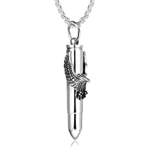 BIYONGDE Steel Vintage Flying Eagle Bullet Urn Ashes Keepsake Cremation Prayer Memorial Holder Locket Pendant Necklace