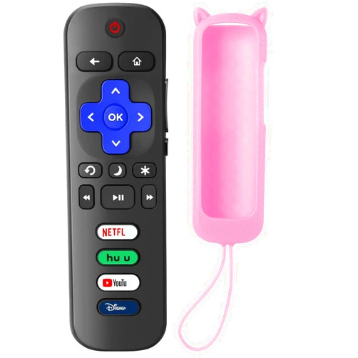 SOTATOO Replacement Remote Control for Roku TV with Pink Soft Protective Case(Glow in The Dark), Universal Remote for TCL Roku/Hisense Roku/Onn Roku/Sharp Roku/Element Roku/Philips Roku Smart TVs