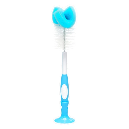 Dr. Brown's Reusable Sponge Baby Bottle Cleaning Brush with Suction Cup Stand, Scrubber and Nipple Cleaner, Blue 1-Pack