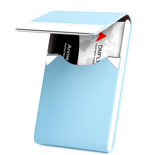 DMFLY Business Card Holder, Pocket Business Card Case, Slim Card Holders for Men or Women, PU Leather Business Card Carrier Metal RFID Blocking Name Card Holder with Magnetic Clasp