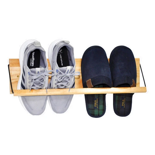 Spiretro 22“ Shoe Rack with Dowel, Wall Hanging Shoe Storage, Organize for Sneaker, Slipper, Boots in Entryway, Hallway, Trailer, RV, Solid Wood_ Beige