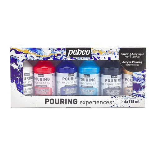 PEBEO Pébéo Acrylic Pouring Paint Starter Kit - Art and Painting Supplies, Ready-To-Pour Fluid Medium, 118 Milliliter Bottles, Set of 6 Assorted Colors