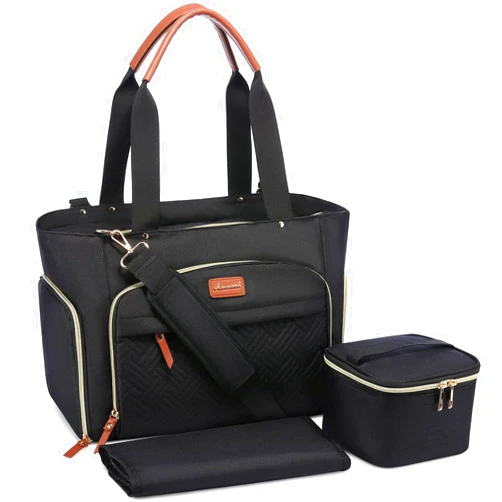 LOVEVOOK Breast Pump Bag, Diaper Bag Tote 3Pcs Set, Work Bag for Breastfeeding Mom with 15