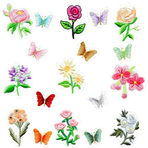 Rusofie 18 Pcs Embroidery Patches Beautiful and Moving Butterfly Flowers Cloth Embroidered Chapters for Fashion Crafts DIY Clothing Home Textile Toys Package Gifts Decoration
