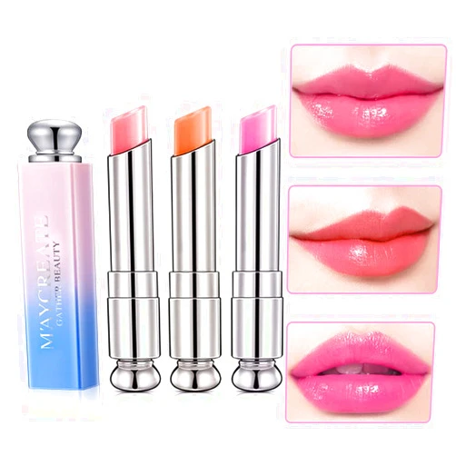 HAOYA 3 Pcs Color Changing Change Lipstick Lip Balm, Korean Magic Lipstick Color Change Changing Lip Tint Tinted Stain Gloss Balm Long Lasting Waterproof Moisturizer Jelly Crystal Lipstick Set for Women