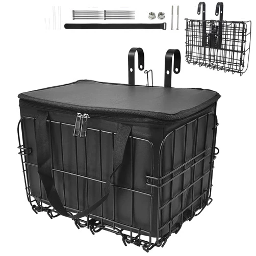 Wensdr Bike Basket Front, Folding Bicycle Basket with Removable Liner Bag, Large Quick Release Design Bicycle Frame Basket Removable Front Bag/Rear Hanging Cargo Rack, Carrying Pets, Fruit & Grocery
