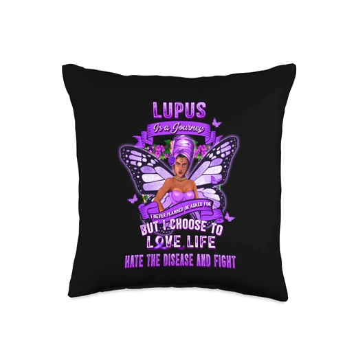 Lupus Awareness Product Gifts For Women Lupus Awareness African American Warrior Purple Ribbon Women Throw Pillow, 16x16, Multicolor