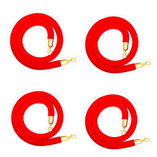 Midatul Red Velvet Stanchion Rope Barrier Golden Hook- Set of 4 PCs for Red Carpet Filmroom Wedding (5 Feet Long) Bulk