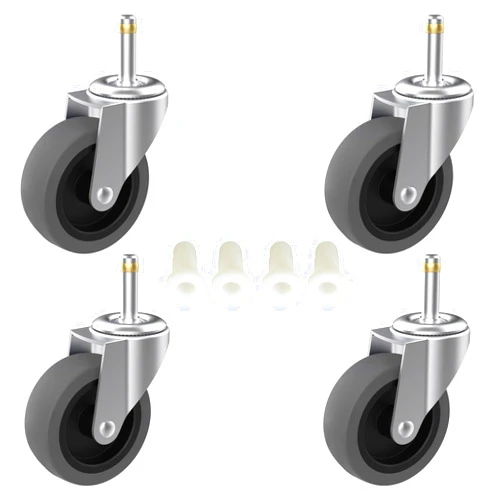 RILIDRI 3-Inch Swivel Stem Caster for Rubbermaid Mop Bucket Utility Cart, 7/16-Inch Stem Diameter Rubber Wheel Set of 4, Heavy Duty TPR Weber Grills Shop Vac Replacement Wheels
