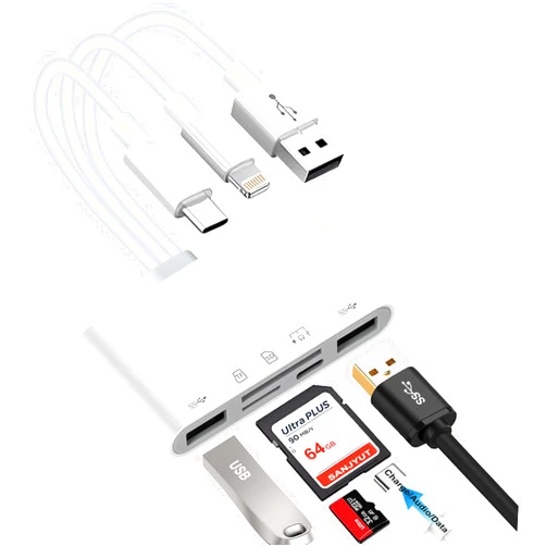 Sanjyut 5-in-1 Memory Card Reader Universal Card Reader for iPhone/iPad with USB/Lightning/USB C Connector & SD/TF Card Slots USB OTG Adapters Supports SD/Micro SD/SDHC/SDXC/MMC Memory Cards Plug and Play