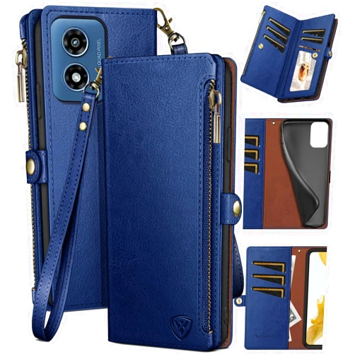 XcaseBar for Moto G 5G 2024/G Play 2024 Wallet case with Zipper Credit Card Holder【RFID Blocking】,Flip Folio Book PU Leather Phone Shockproof Cover Women Men for Moto G Play 2024 case Blue