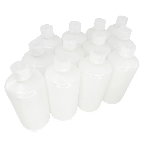 Eisco - Pack of 12, 500mL Narrow Mouth HDPE Translucent Reagent Bottles with Polypropylene Caps, Non-Sterile, Leak-Proof, Chemical Resistant, Laboratory Storage and Transport