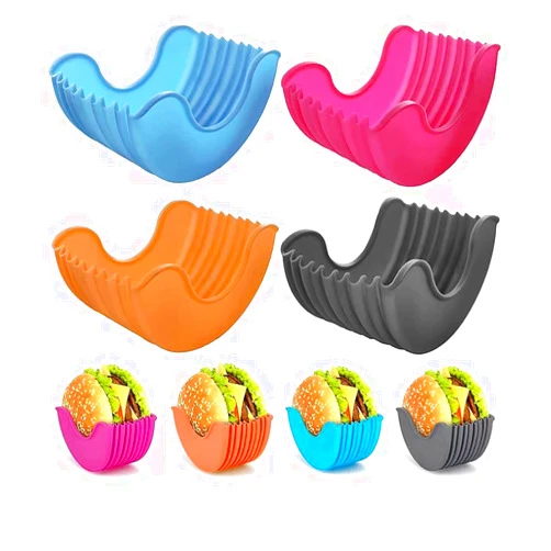Qishing Retractable Burger Fixed Box Adjustable burger Holders Reusable Washable Hamburger Clip Burger Box,Silicone Fixed French Fry Hamburger Sauce Ketchup Holder Container Boxes for Eating,BPA-Free