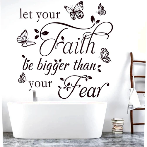 Datesno Inspirational Wall Decal Sticker Quotes Vinyl Wall Stickers Let Your Faith Be Bigger Than Your Fear Motivational Saying Positive Quote Handwriting Art Letters Home Décor