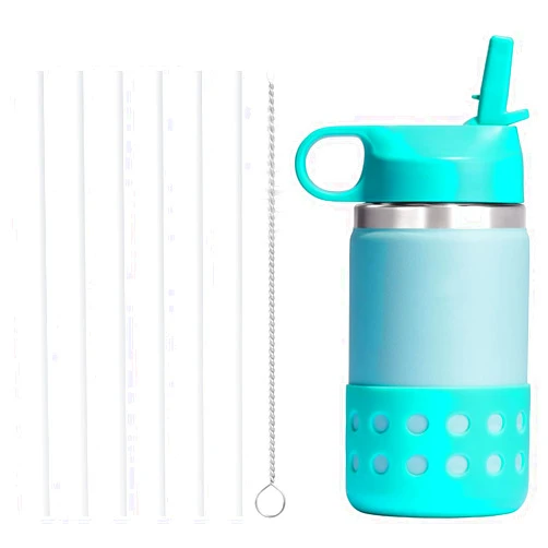 Bubrike Reusable Replacement Straws Compatible with Hydro Flask Wide Mouth 12oz Kids Water Caps-6 Pack BPA Free Straws and Pack Straw Brush