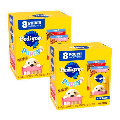 Pedigree Puppy Food Morsels in Sauce, Wet Dog Food Pouches Variety Pack, 3.5 oz. Pouches, 8 Count (Pack of 2)