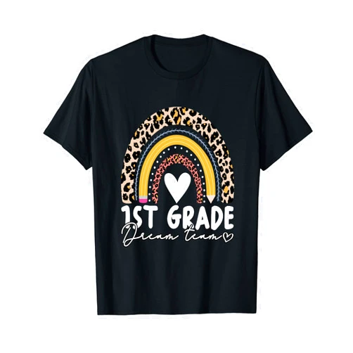 Teacher First Day Of 1st Grade Shirt For Girls 1st Grade Dream Team Leopard Print Rainbow Back to School T-Shirt