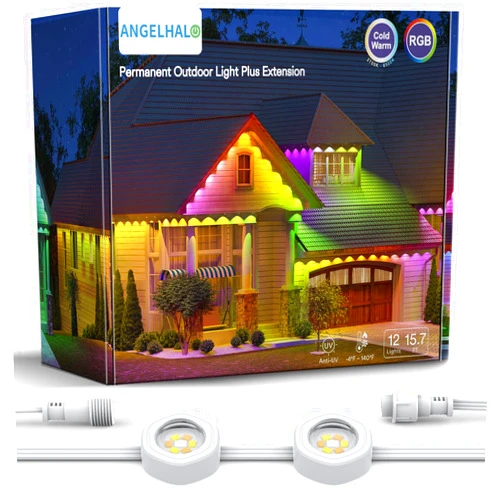 ANGELHALO 15.7ft Extension String with 12 LED Lights, 3M Adhesive Back, and Nail Cable Clips - Compatible with Permanent Outdoor Lights Pro L-PO36C1 and L-PO72C1