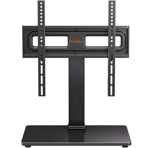 Perlegear TV Stand Mount, Universal Swivel TV Stand for 32–60,65 Inch LCD/LED/OLED TVs up to 88 lbs, Tabletop TV Stand with Tempered Glass Base, Height Adjustable TV Base with Tilt, Max VESA 400x400mm
