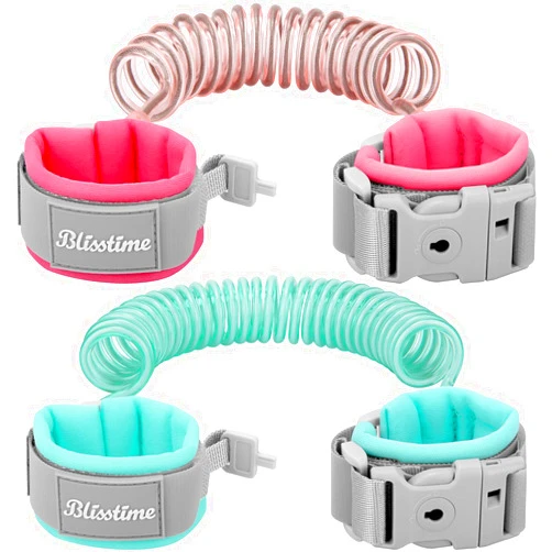 Blisstime Toddler Leash, 2 Pack Kid Leash Anti Lost Wrist Link with Key Lock Baby Leash Harness for Toddler (Mint Green+Pink)