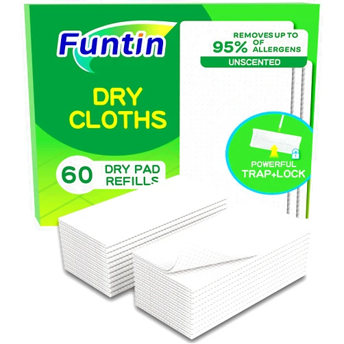 Funtin Thickened Mop Pads for Swiffer Sweeper, Unscented Disposable Mopping Cloths, Dry & Wet Use for Dirt, Dust, Hair, Home, Bathroom, Kitchen (60ct)