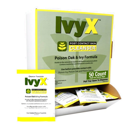 CoreTex Ivy X Post Contact Poison Ivy Treatment Wipes - Pack of 50 Single-Use Wipes - Helps to Poison Ivy, Poison Oak, & Poison Sumac Oils From Skin That Causes Itchy Rashes