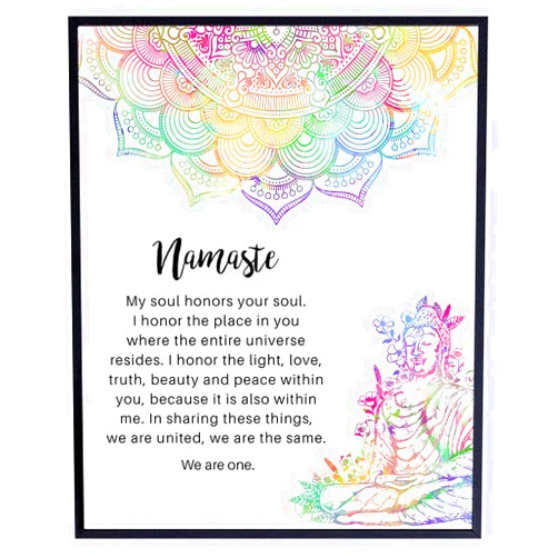 YELLOWBIRD ART & DESIGN Buddhist Buddhism Art - Zen Namaste Wall Decor - 8x10 Poster Print for Yoga Room, Spa Decoration - Spiritual New Age Meditation Gift for Women - Buddha Statue, Mandala, Lotus Flower - Unframed