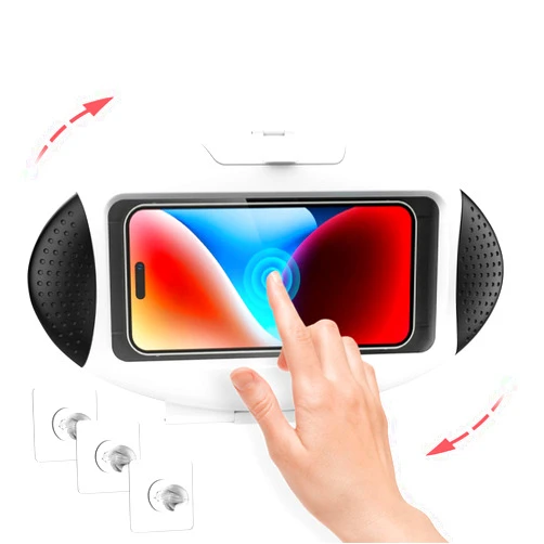 URROY Shower Phone Holder Waterproof Anti Fog Touchscreen 480 Degree Rotation Shower Phone Case Bathroom Kitchen Wall Mount for All Cell Phone Up to 7