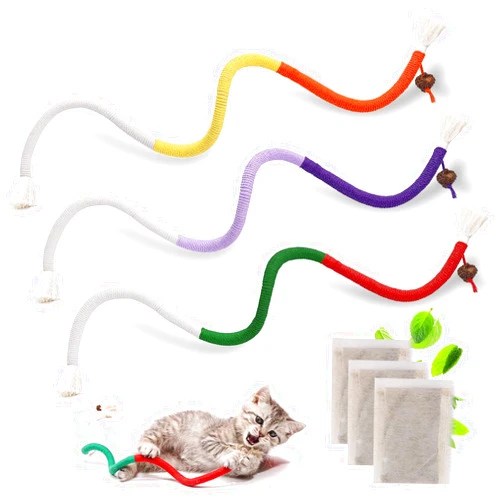 WoLover Cat Toys Chew Ropes, 3 Pack Catnip Toys for Teeth Cleaning, Sisal Rope Cat Toy for Indoor Kitten, Interactive Cat Nip Kitty Toys for All Breeds 27.5 Inches (Plus 3 Pack of Catnip)