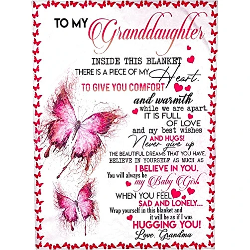 Citron Pom Personalized to My Granddaughter Fleece Blanket from Grandma Inside This Blanket There is A Piece of My Heart to Give You Comfort Great Customized Blanket for Birthday Christmas Graduation