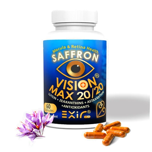 EXIR Eye Vitamin Supplement | Saffron, Curcumin, Astazanthin - Supports Eye Health, Visual Comfort & Focus, VM20-60 Capsules