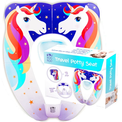UNI BOO BOO Travel Potty Seat - Portable and Foldable Toddler Kids Toilet Training Seat for All Toilets - with Splash Guard and Rubber Pads - Free Kids Travel Bag for Boys and Girls (Unicorn)