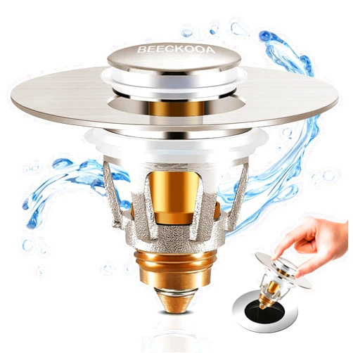 BEECKOOA Bathroom Sink Plug, Pop-Up Sink Drain Plug, Bathroom Sink Drain Filter for 1.1~1.5 Inch Bathroom Drain Hole, Bathroom Washbasin Sink Plug (Brushed Nickel)