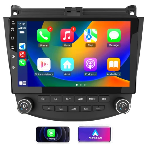 EagleNav Android 13 [2GB+32GB] Car Radio Compatible for Honda Accord 2003-2007, 10 Inch Touch Screen with GPS/FM/WiFi/USB/SWC,Support Wireless CarPlay Android Auto