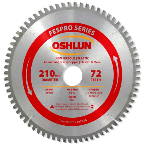 Oshlun SBFT-210072A 210mm 72 Tooth FesPro Non Ferrous TCG Saw Blade with 30mm Arbor for Festool TS 75 EQ
