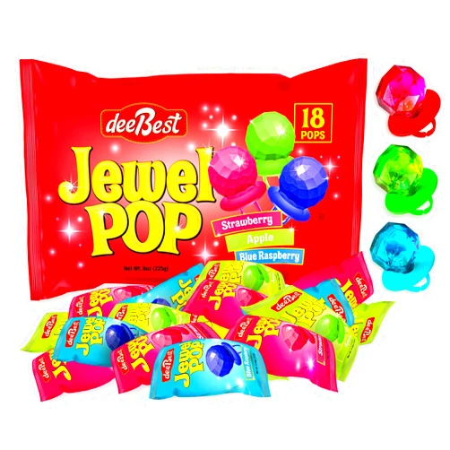 Dee Best Jewel Pop Individually Wrapped Variety Party Pack – 18 Count Ring Candy Lollipop Suckers Assorted Flavors