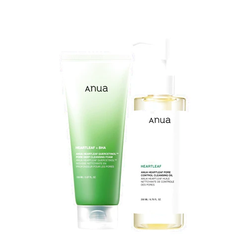 Anua Double Cleanser Duo for Facial Cleansing : Heartleaf Pore Control Cleansing Oil & Heartleaf Quercetinol Pore Deep Cleansing Foam for Double Cleansing, Korean Skincare