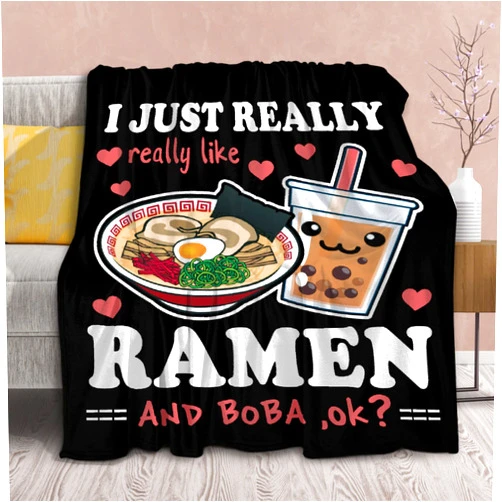 Virudhaka Ramen Bubble Blanket Anime Fleece Throws, Kawaii Gift for Girls Teen Loves Noodles Bubble Tea 40x50 Inches Super Soft Lightweight Flannel Blankets, Suitable for All-Season and Bed Sofa
