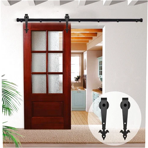 TSMST 8FT Heavy Duty Barn Door Hardware kit, TSMST Seamless Rail Sliding Barn Door Track Set for Single Wooden Door, Easy to Assemble, Smooth and Gliding, Fit 48