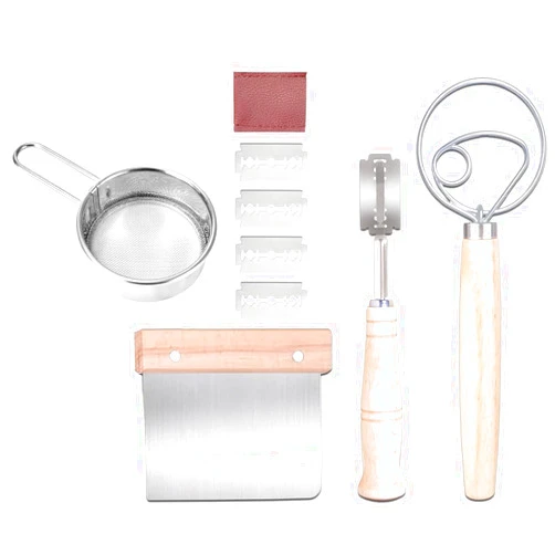 Weujjgo Danish Dough Whisk, 4PCS Bread Whisk Set, Bread Making Tools and Supplies, Sourdough Bread Whisk, Powder Sugar,Dutch Whisk for Dough, With Dough Scraper Bread Cutter, Bread Lame Dough Scoring Tool